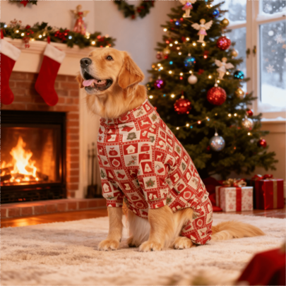Pijama de Natal para Cachorro, Fantasia Engraçada de Natal para Cachorro, Pijama de Natal para Filhote, Roupas de Natal para Filhote, Pulôveres para Cachorro, Presente de Natal para Filhote, Roupas para Cachorro, Roupas para Cachorro, Pijama para Cães de Pequeno, Médio e Grande Porte, Ultra Macio e Elástico, Estampa Completa - Padrão Natalino, P-6GG