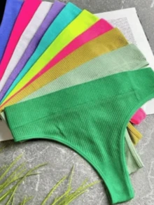 KIT 12 Seamless Ribbed Striped Lingerie Panties Comfortable Low-Rise - Colorful - View 6