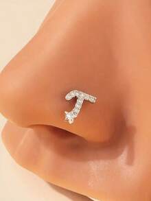 1pc Cubic Zirconia Inlaid Letter L-Shaped Stainless Steel Nose Piercing Ring, Suitable For Daily Wear