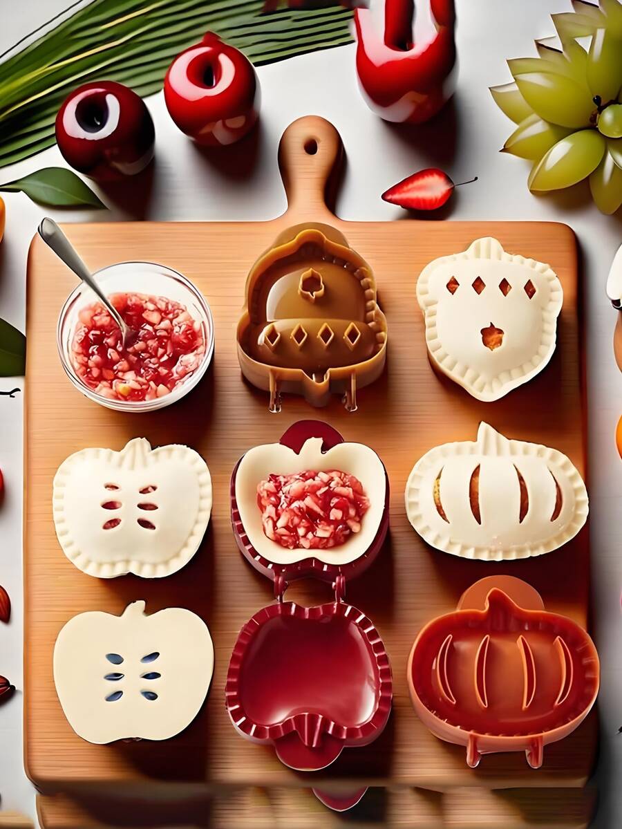 1 pieza Moldes mini para tartas, moldes para tartas de manzana de fiesta, en varias formas de manzana, avellana, calabaza - Fabricante de tartas hecho a mano, accesorio de cocina perfecto para hacer comida de fiesta navideña. - Multicolor - Ver 1