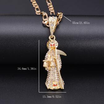 1pc Santa Muerte, Death God Pendant Necklace, Fashionable & Stylish, Holiday Gift, Religious Accessory