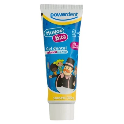  Gel Dental Infantil Powerdent Mundo Bita 100g – Sabor Suave, Sem Flúor e Seguro para Crianças