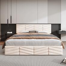 Upholstered Bed 140*200 With Slatted Base And Headboard, Upholstered Bed With Height-Adjustable Headboard, For Adults And Teenagers, Wooden Slats, Easy Assembly, Dutch Velvet, Beige - Beige - View 3