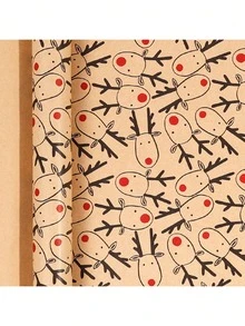 Large-Sized 3m Roll Of Christmas Kraft Paper Gift Wrapping Paper With Deer Patterns, Suitable For Christmas Party Gifts, Birthdays, Graduation Ceremonies, Gift Decoration Wrapping Paper, Thin Paper, Flower Arrangement Supplies, Gift Wrapping Paper.