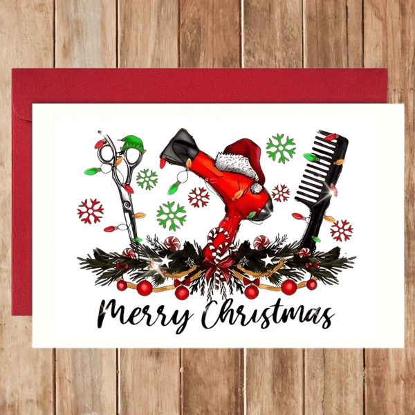 1 peça de cartão de felicitações com tema de cabeleireiro de Natal, cartão festivo de agradecimento para presente de Natal