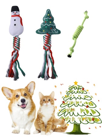 1/2pcs Rope Knot Molar Plush Dog Toy, 12.2in Green Christmas Day Style, Cleaning Teeth Soft And Hard Combination, Christmas Tree Snowman Cute Design Knot Toy Pet Supplies