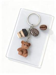 1pc Adorable Bear Coffee Charm Keychain - Resin Cute Birthday Gift & Coffee Lover Party Favor,Ideal For Accessorizing Purses, Decorating Notebooks, Or Gifting As Party Favors!-Cute Kawaii Bear & Coffee Themed Resin Charm Keychain- Cute Bear Coffee Resin Keychain - Minimalist Accessory For DIY Daily Bag Styling-Adorable DIY Accessory For Craft Projects & Gifts