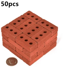 50 piezas Ladrillos a escala 1:16, bloques realistas diminutos rojos/grises, mini ladrillos artesanales, azulejos en miniatura, para modelado de casas, accesorios de paisajismo, DIY de cocina y jardín, adecuados para decoración de jardín de hadas, mejores regalos - Color caoba - Ver 15