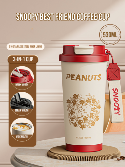 Taza de café Snooply roja premium de 530 ml con interior de acero inoxidable 316, función 3 en 1 versátil (bebida, pajita, boca ancha), aislante para mantener una temperatura óptima, a prueba de fugas y fácil de limpiar, ideal para desplazamientos y actividades al aire libre, regalo ideal para los amantes de Snooply y los amantes del café, esencial para el estilo de vida moderno y las pausas para el café.