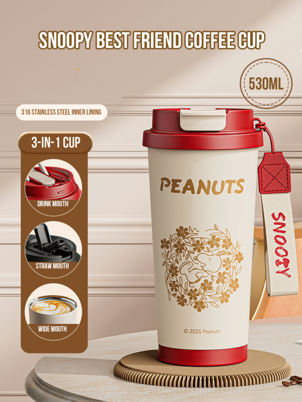 Premium 530ML Red Snooply Coffee Cup With 316 Stainless Steel Interior, Versatile 3-In-1 Feature (Drink, Straw, Wide Mouth), Insulated To Maintain Optimal Temperature, Leak-Proof And Easy To Clean, Convenient For Commuting And Outdoor Activities, Ideal Gift For Snooply Enthusiasts And Coffee Drinkers, Essential For Modern Lifestyle And Coffee Breaks