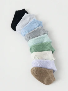 9双新生儿纯色船袜，舒适裸色袜，男女宝宝均适用 - 彩色 - 查看 7