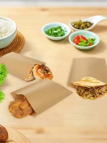 50/100pcs Kraft Paper Sandwich Bags, Grease-Proof Disposable Food Bags Suitable For Burgers, Desserts, Fried Chicken | Leak-Proof Snack Packaging, Suitable For Parties, Catering, Food Trucks | Weddings, Birthdays | Back To School