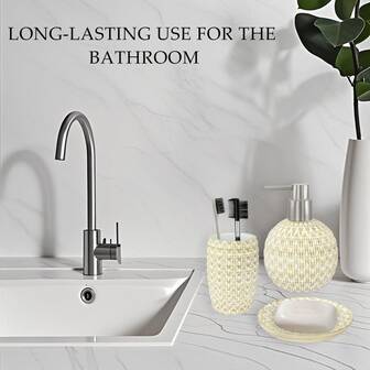 Bathroom Accessories Set, Made Of Durable Resin Material, Sturdy And Damage-Resistant, Convenient Set For Storing Soap, Detergents, Toothbrush Holder, Suitable For Bathroom And Kitchen