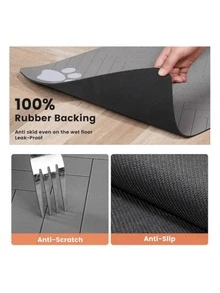 PETSIN 1pc Fast-Drying Diatomaceous Earth Cat/Dog Lover Gift And Dog/Cat Mom Love Pet Feeding Mat – Splash-Proof, Absorbent, Easy To Clean For Dog Lover And Dog Mom Loves And Cat Lover And Cat Mom Loves, Herringbone Pattern With Paw Print Design, Black, Cat/Dog Lover Gift And Dog/Cat Mom Love Pet Feeding Mats Washable