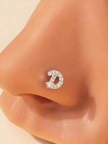 1pc Cubic Zirconia Inlaid Letter L-Shaped Stainless Steel Nose Piercing Ring, Suitable For Daily Wear