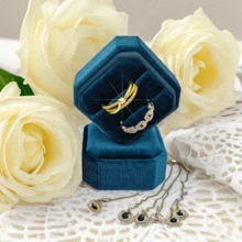 Velvet Ring Box, Ring Box 2 Slots Ring Gift Box Double Slots Octagon Ring Display Holder Case For Proposal Engagement Wedding Ceremony,For Jewelry Storage