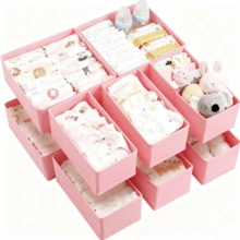 12 件/6 件/1 件可折叠织物收纳盒，带拉链的抽屉整理器，适用于衣服、内衣、袜子、胸罩、毛巾、领带