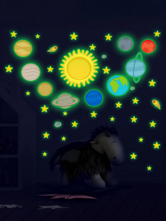 1 套外太空和星星夜光墙贴，装饰性夜光墙贴