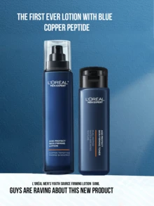 LOREAL Men Expert Age Protect Skin Firming Lotion 50/145ml, Serum-In-Moisturizer, Advanced Anti-Aging Formula With Blue Copper Peptide, Pro-Xylane, Moisturizing & Anti-Wrinkle, Effectively Tighten Skin, Collagen Rebuild, Goodbye Sagging, Suitable For Daily & Travel Use, Available In Full Size & Travel Mini