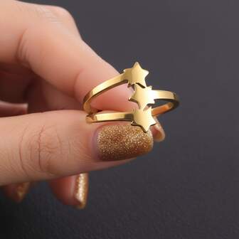 1pc Stainless Steel Non-Fading Geometric Star, Moon Hollow Crown Pendant Ring, Simple Natural Style Jewelry Suitable For Women Daily Wear, Gift For Friends And Sisters