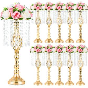 GOQODO 2/6/10pcs, Wedding Metal Crystal Vase, Bohemian Artificial Flower Decor Bottle, Elegant Party Centerpiece, Gold/Silver Geometric Flower Stand, For Valentine's Day, Ramadan, Eid, Chinese New Year, St. Patrick's Day, Carnival, Wedding, Banquet, Room Decor, Indoor/Outdoor, Party, Kitchen Decor, Celebration