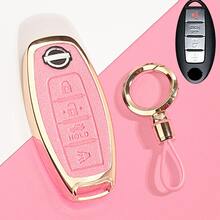 Zinc Alloy Key Fob Cover, Fit For Nissan 4-Button Key Fob Protector (With PU Keychain), Zinc Alloy Key Case, Metal Key Holder Cover, Fit For Nissan Altima Sentra Maxima Rogue Armada Pathfinder Infiniti Smart Remote, Gift, Gold, Red, Pink - Multicolor - View 11