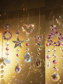 1pc Colorful Crystal Butterfly, Heart, Star, Sun Wind Chime Hanging Decoration For Home