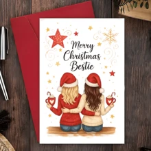 1pc Merry Christmas Bestie Greeting Card For Friends Holiday Season Warm Wishes Perfect For Sisters And Best Friends Celebrate Friendship And Joy Greeting Card For Besties - Multicolor - View 6
