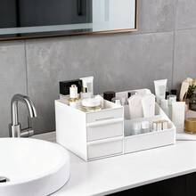 1 Caja de almacenamiento de cosméticos con estilo de cajón espacioso - Caja de almacenamiento de cosméticos de plástico ligero adecuada para tocadores y artículos de baño esenciales