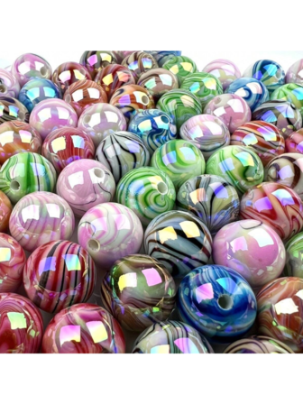 30/50 件 DIY 彩色珠子，水纹亮色亚克力珠饰品，适用于珠宝制作、DIY 钥匙扣、手机挂绳、笔饰、手工艺串珠、圣诞节