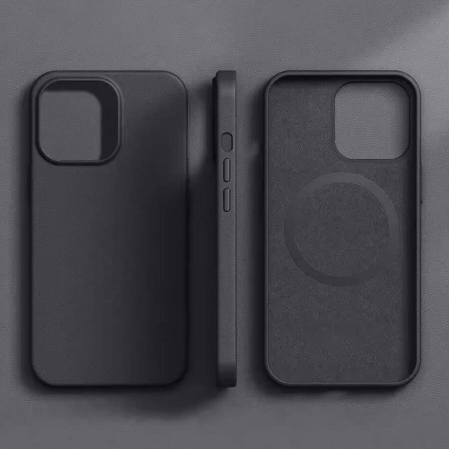 1pc Leather Case Cover For IPhone 11 12 13 14 15 16 Pro Max Plus Leather Magnetic Compatible With Inductive Charging Premium Luxury Protection - Black - View 1