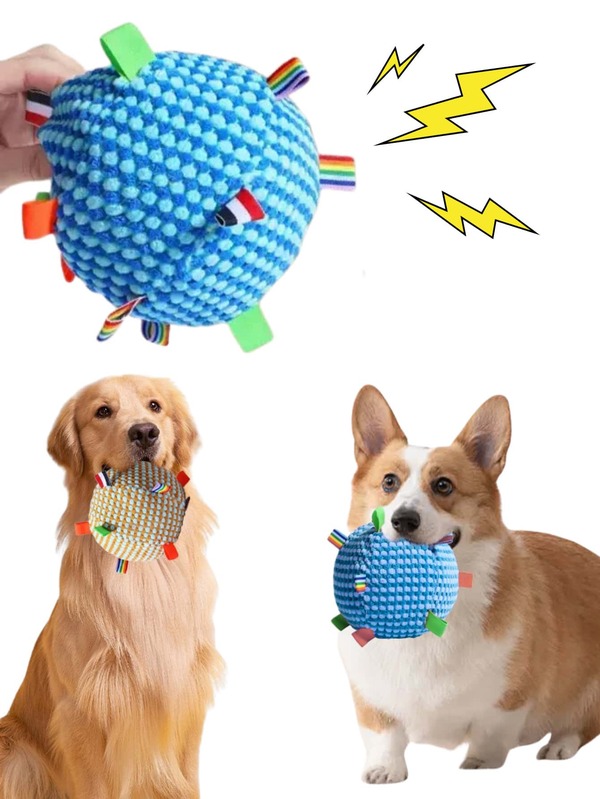 1 Piece Of Large Dog Toy Sound Plush Pom-Pom, Blue Bell Rolling Teething Toy Ball, Can Be Washed With Excellent Material, Interact With The Owner Wear-Resistant And Bite-Resistant Sleeping Companion Dog Toy Pet Toy Happy Puppy Happy Puppy Game Today Pet