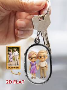 Chaveiro plano 2D com tema de família personalizado, estatueta estilo desenho animado com fotos, presente personalizado para pais, casais e amigos