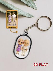 Chaveiro plano 2D com tema de família personalizado, estatueta estilo desenho animado com fotos, presente personalizado para pais, casais e amigos
