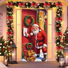 Santa Claus Christmas Door Cover - High Elasticity Nylon, Easy Install & Clean, Fit 35x79 Inches - Perfect For Holiday Home Decor - Multicolor - View 1