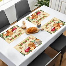 1 peça/4 peças/6 peças de jogos americanos de linho com estampa natalina vintage, adequados para mesa de jantar, Natal, podem ser presentes de Natal, decorações de Natal, aplicáveis para todas as estações, jogos americanos modernos laváveis, decoração de quarto, porta-copos, jogos americanos de mesa de jantar de cozinha, decorações para festas internas/externas, decoração para casa, presentes ideais - Multicolorido - Ver 12