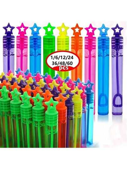 1/6/12/24/36/48/60 piezas Palitos de burbujas mini coloridos, pajitas de burbujas con forma de estrella lindas, regalos de fiesta de burbujas, decoraciones de escritorio para fiestas, accesorios para fotos de fiestas, creadores de ambiente de fiesta (sin envoltorio de burbujas), múltiples colores, adecuados para cumpleaños temáticos, Navidad, Halloween, premios de carnaval, bodas, perfectos para decoración de bodas y juegos al aire libre (colores aleatorios)