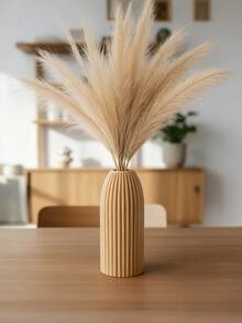 1 buc Vază de flori din plastic robust, incasabilă, stil minimalist modern, dungi verticale portocalii, design cilindric înalt, cu aranjament pufos de iarbă de pampas, piesă centrală de masă, vază decorativă pentru sufragerie, nuntă, petrecere, decor de casă