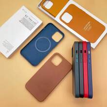 1pc Leather Case Cover For IPhone 11 12 13 14 15 16 Pro Max Plus Leather Magnetic Compatible With Inductive Charging Premium Luxury Protection - 乾枯玫瑰色 - 查看 2