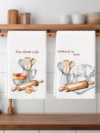 منشفتان أدوات المطبخ، مناشف يدوية من البوليستر، قطع قماش غسيل الأطباق ناعمة جدًا ومنسوجة، قابلة للغسل في الغسالة، مثالية كهدايا للمناسبات والديكور المنزلي.