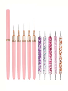 10 Pcs Nail Art Brushes Set,Nail Art Brushes, Nail Design Brushes, Paint Drawing Liner Nail Art Tools,Double-Ended Nail Point Drill Pen, UV Gel Painting Nail Design Brush Pen, Nail Dotting Pen Brush Kit Nail Art Tool, Dual-Ended Nail Art Liner Brushes,For Home Use And Professional Nail Salon - Pink - View 9