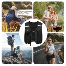 Áo vest kiêm ba lô chạy bộ nhẹ, unisex, có túi khóa kéo đựng chai nước và điện thoại, thích hợp cho leo núi, đạp xe và các hoạt động thể thao ngoài trời. Thiết kế tiện dụng với tấm lưng đệm và lưới thoáng khí. - Nhiều màu - Xem 9