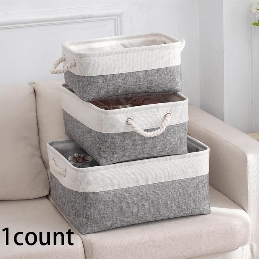 Cesta de almacenamiento de lino, grande para ropa, edredones, juguetes, estante, plegable, cesta para manta, salón, dormitorio y armario - gris - Ver 1