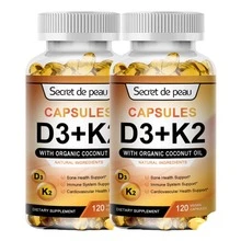 MULITTEA (2 Pack)Vitamin D3 + K2 Supplement, High Potency Formula For Bone Health & Calcium Support, Dietary Supplement For Daily Wellness, Gluten-Free, 120 Capsules - 2 Pack(120pcs) - 查看 1