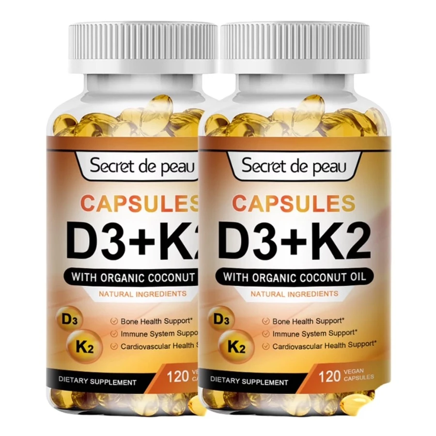 MULITTEA (2 Pack)Vitamin D3 + K2 Supplement, High Potency Formula For Bone Health & Calcium Support, Dietary Supplement For Daily Wellness, Gluten-Free, 120 Capsules - 2 Pack(120pcs) - 查看 1