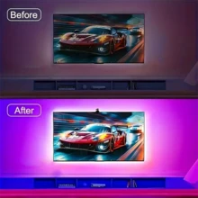 1pc RGBIC LED TV Backlight Strip, Equipped With AR Color Sensor, Synchronized Screen Ambient Light, Suitable For 55-65 Inch TVs, USB Powered, With Remote Control, Suitable For 55-85 Inch TVs, Monitors, And Computers, Dimmable - USB - View 3
