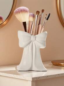 1 pieza Soporte de bolígrafo con forma de lazo adorable - Organizador de brochas de maquillaje y útiles de oficina para el escritorio, elegante almacenamiento de brochas de maquillaje, adecuado para niñas, estudiantes y mujeres, diseño decorativo creativo, también adecuado para vacaciones, playa, baño, dormitorio, gran capacidad - Multicolor - Ver 16