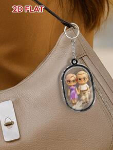 Chaveiro plano 2D com tema de família personalizado, estatueta estilo desenho animado com fotos, presente personalizado para pais, casais e amigos