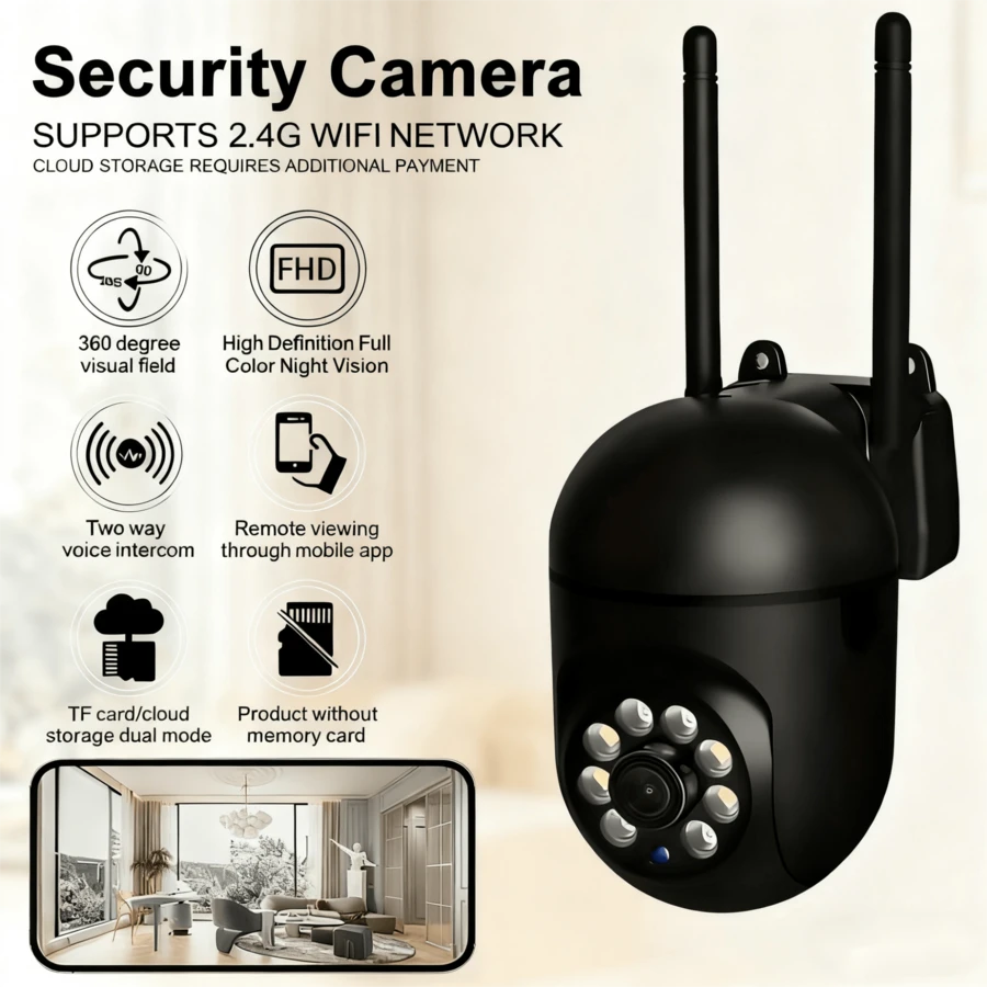 Camera an ninh thông minh WiFi Full HD 1080P, xoay nghiêng 360°, hỗ trợ thẻ nhớ Micro SD/lưu trữ đám mây, giám sát thú cưng, ứng dụng điều khiển từ xa, tầm nhìn ban đêm đầy đủ màu sắc, thông báo báo động tự động, âm thanh hai chiều, phát hiện chuyển động, theo dõi người. Món quà lý tưởng cho gia đình và bạn bè trong các dịp lễ và các mùa. Thích hợp cho an ninh nhà ở, sân vườn, trang trại hoặc sảnh. - Màu đen sáng - Xem 1