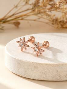 2 piezas Pendientes de clip de oreja con diseño de girasol vintage y circonita para mujeres